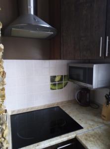 una cucina con lavandino e forno a microonde di Апартаменты на Агрба 11/1 a Pizunda