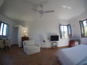 ein Schlafzimmer mit einem Bett, einem Stuhl und einem TV in der Unterkunft La Casetta di Borgo Carbone in Locri