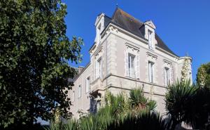 Vignoble Château Piéguë - winery في Rochefort-sur-Loire: مبنى قديم ذو سماء زرقاء في الخلفية