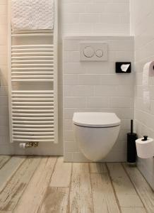 a bathroom with a white toilet in a room at B&B Villa Verde in De Haan
