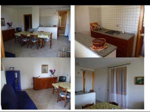 drie foto's van een keuken en een eetkamer bij Villa Solinas in Sorso