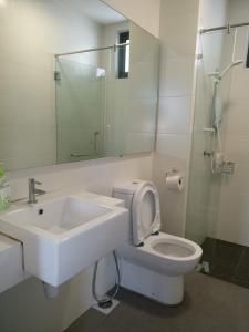 a bathroom with a sink and a toilet and a mirror at SL TR Homstay in Cameron Highlands
