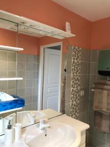 La salle de bains est pourvue d'un lavabo et d'un miroir. dans l'établissement Studio indépendant calme pas loin du centre, à Nîmes