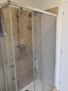 La salle de bains est pourvue d'une douche et d'une cabine de verre. dans l'établissement Casa di Giusy al mare, à Arma di Taggia