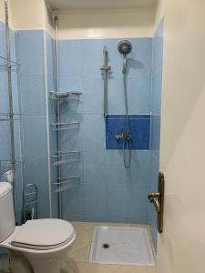 a bathroom with a shower with a toilet and a shower at Agadir Holiday Apartment in Agadir