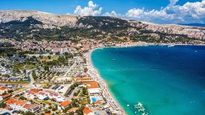an aerial view of a beach and the ocean at Apartments Lili in Baška
