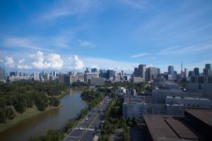 Luftblick auf eine Stadt mit Fluss in der Unterkunft Hotel Grand Arc Hanzomon in Tokio
