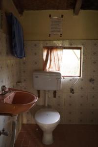 a bathroom with a toilet and a sink and a window at Forest Hideaway Resort Pvt Ltd in Bhurkīā