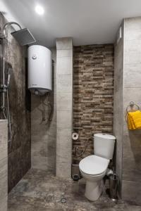 a bathroom with a toilet and a shower at Apartment Doyran in Ruse