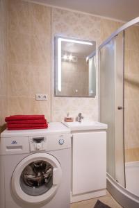a bathroom with a washing machine and a sink at Dubingių apartamentai Nr. 2 in Vilnius