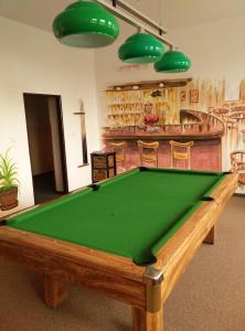 einen grünen Billardtisch in einem Zimmer mit Bar in der Unterkunft Hotel Churáňov in Stachy