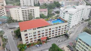 an overhead view of a building with a red roof at Siam View Hotel and Residence in Pattaya Central