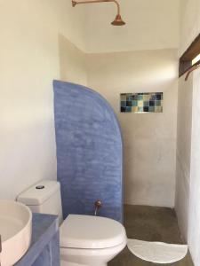 Villas La Antigua Barichara في باريكارا: حمام به مرحاض أبيض ومغسلة