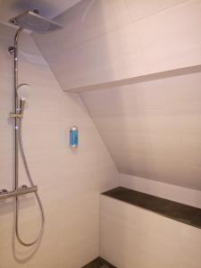 eine Dusche im Bad mit einer Decke in der Unterkunft Hotel Am Obermarkt in Freiberg