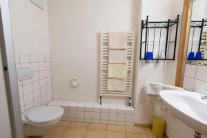 a white bathroom with a toilet and a sink at Hotel Aegidienhof in Hannoversch Münden