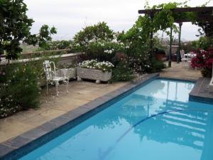 una piscina en un patio con flores en 123 Ocean View Drive Apartment, en Ciudad del Cabo