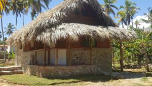 eine kleine Hütte mit Strohdach in der Unterkunft Villa La Caleta in Las Galeras