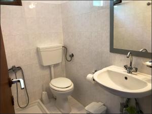 La salle de bains est pourvue de toilettes et d'un lavabo. dans l'établissement Appartments Zoe, à Agios Ioannis