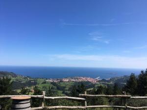 widok na ocean z wzgórza z płotem w obiekcie APARTAMENTOs URDAIBAI 2 w mieście Bermeo