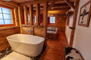 a bathroom with a large tub in a cabin at Chez « Adèle » in Ayent