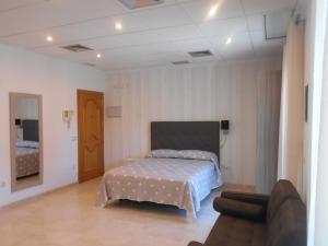 - une chambre avec un lit et un canapé dans l'établissement Apartamentos Edificio Aguilas, à Aínsa