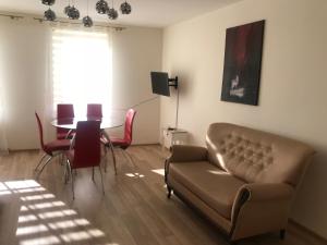 a living room with a couch and a table at Apartament Rodzinny S8 in Kalisz