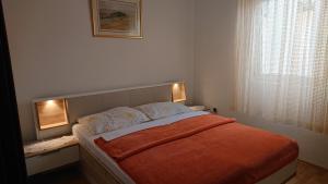 een slaapkamer met een bed met twee verlichting bij Apartman Ivanka in Vir