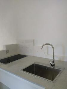 een aanrecht met een wastafel en een wastafel bij Azafran Jerez apartamentos in Jerez de la Frontera