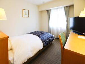 een hotelkamer met een bed en een televisie bij APA Hotel Obihiro Ekimae in Obihiro