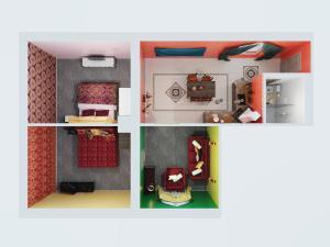 a collage of four pictures of a doll house at Poeziya Mandriv in Skhidnitsa