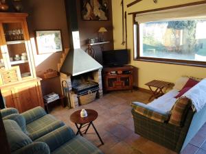 sala de estar con sofá y chimenea en Casa acogedora en Santa Leocadia, en Sainte-Léocadie