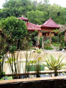 a house with a pond in front of it at Villa Rikna in Watukarung