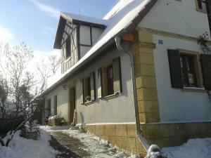 una casa con una entrada cubierta de nieve delante de ella en Ferienhaus Herzogenreuth, en Heiligenstadt