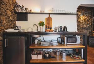 a kitchen with a counter with a microwave at Finca Malvasia Vineyard in Tías