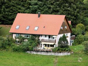 ein großes Haus mit orangefarbenem Dach auf einem Hügel in der Unterkunft Hornihäusle in Aufʼm Bühl