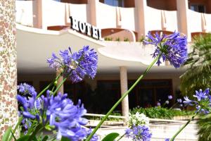 
a flower arrangement in front of a building at Hotel Los Robles in Gandía
