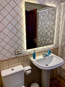 エル・メダノにあるSailor Home El Medanoのバスルーム(洗面台、トイレ、鏡付)