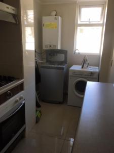 a small kitchen with a washing machine and a washer at Apart & Tour in Puerto Varas