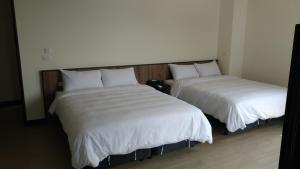 dos camas sentadas una al lado de la otra en una habitación en Tropical Fish B&B, en Magong