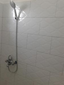 a shower with a shower head in a bathroom at FREEDOM Guest House in Wakiso