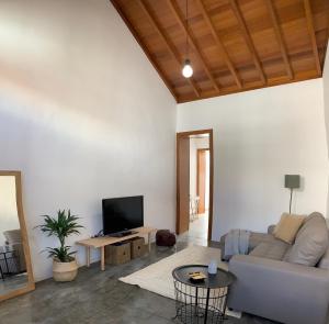 un salon avec un canapé et une télévision dans l'établissement La Casita de Juana, à Buenavista del Norte