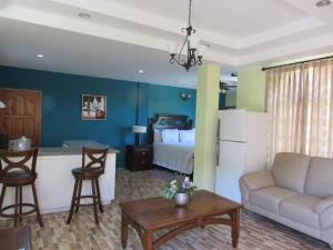 un soggiorno con divano e una cucina con letto di Paradise Place Apartments a Mount Irvine