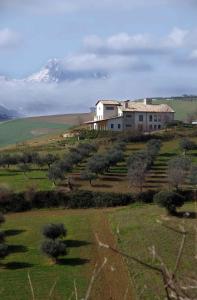 uma casa no topo de um campo com uma montanha em Agriturismo Cignale em Penne