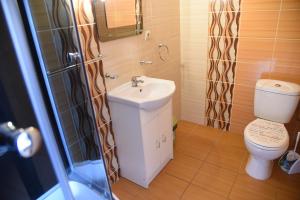 un bagno con wc, lavandino e doccia di Nestor II a Mrzeżyno