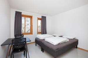 a bedroom with a bed and a desk at Anker Hostel in Oslo