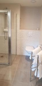 um banheiro com vaso sanitário, chuveiro e pia em Médicis Home Strasbourg em Estrasburgo