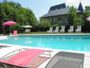 a large swimming pool with chairs and an umbrella at Château des Faugs in Boffres