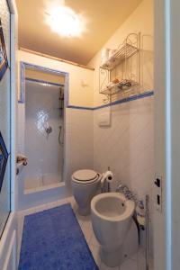 a bathroom with a toilet a sink and a shower at La Casetta Di Borgo in Laiatico