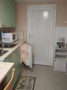a kitchen with a refrigerator and a white door at VOLOLIBEROAPARTMENTS 2 in Borso del Grappa