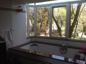 een badkamer met een raam met een wastafel en een douche bij AMANTA PLACE in Athene